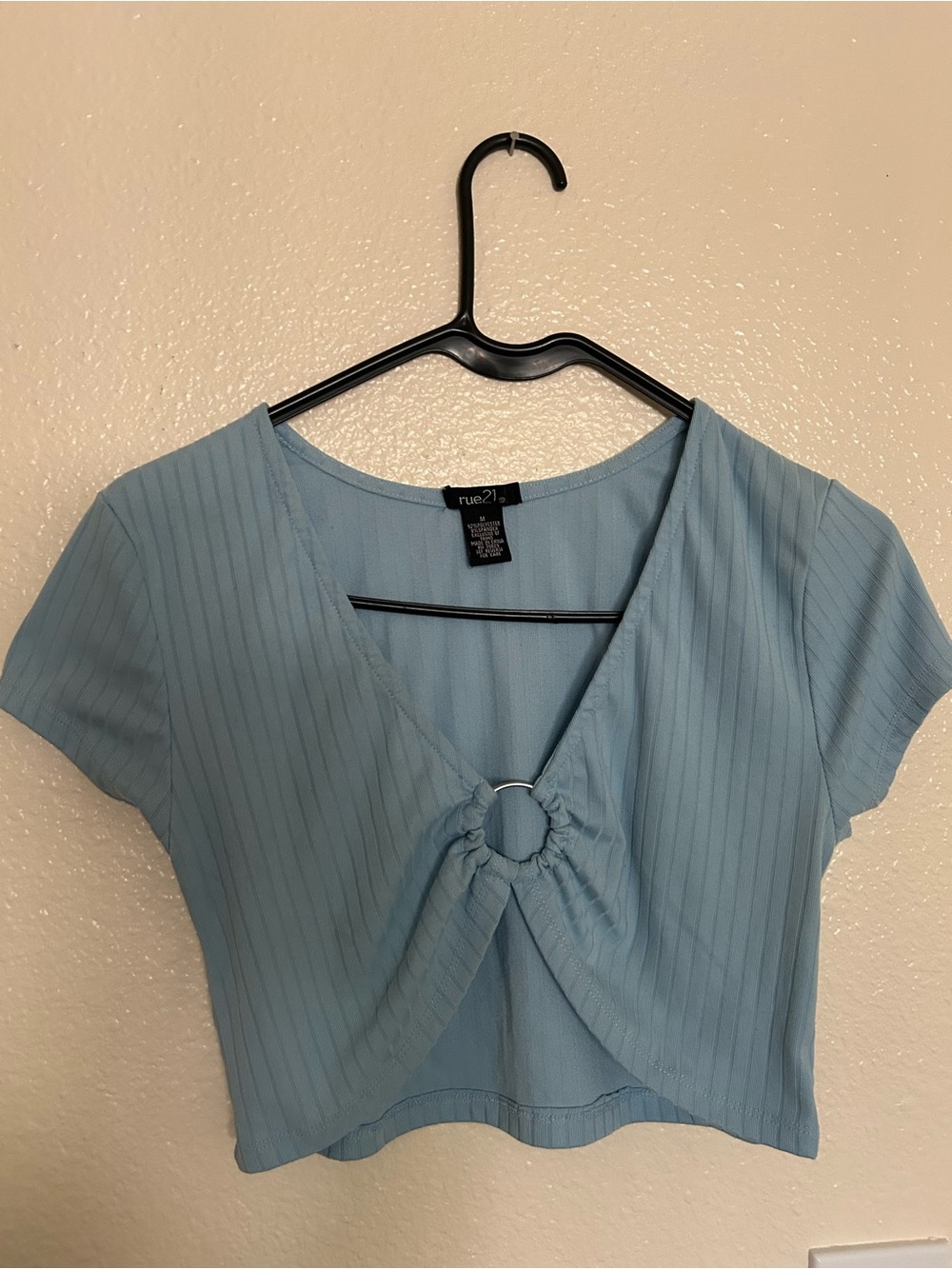 Rue21 Sky Blue Front-Ring Ribbed Crop Top